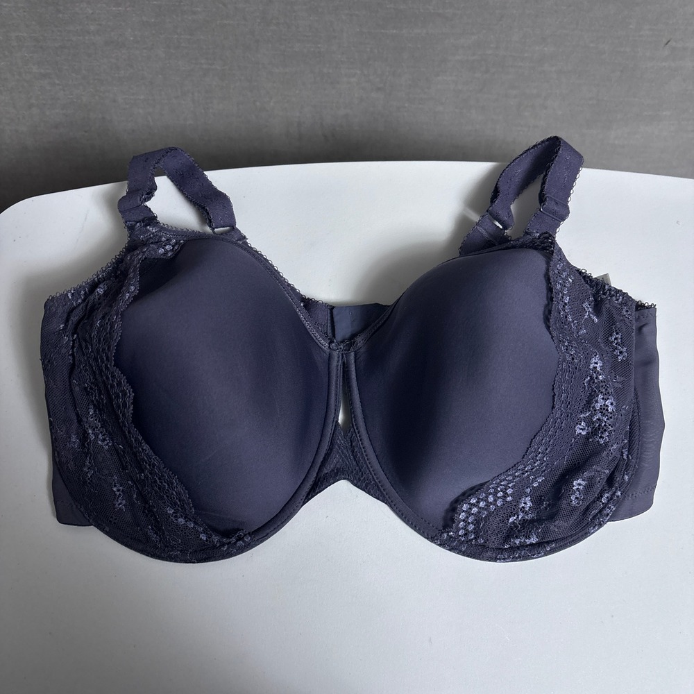Elomi Bra 44J Purple Underwire Lace Trim Smooth Spacer Full Cup EL4383 Storm